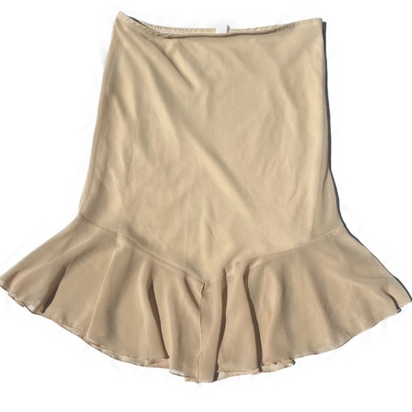 All over tan beige size 3XL asymmetric fishtail ruffled trim frill midi skirt - Picture 1 of 3